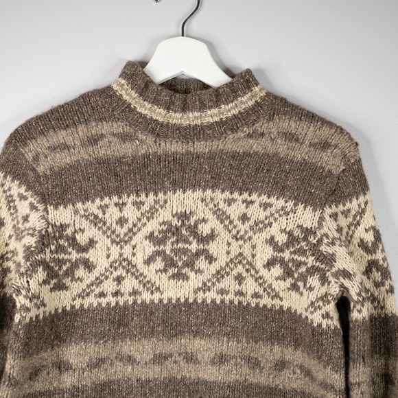 Exclusive Hand Knit Ralph Lauren Vtg Wool Sweater sz M unisex Brown Fair Isle - Picture 2 of 11